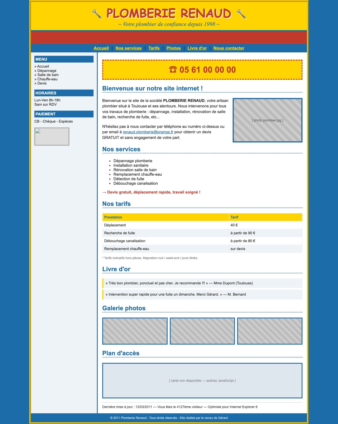 Site de plombier daté, version avant
