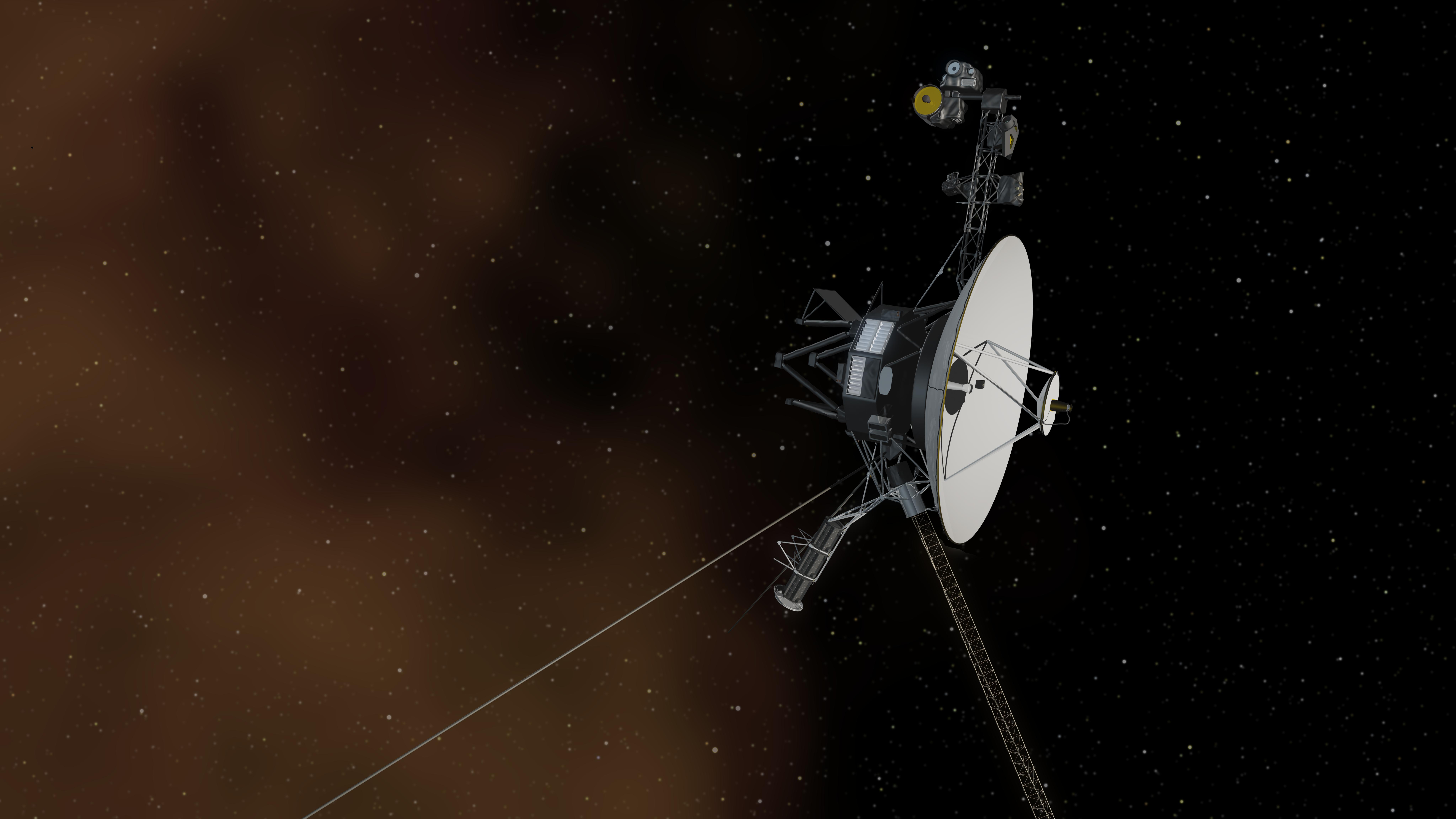 Vue d'artiste de la sonde Voyager 1 de la NASA entrant dans l'espace interstellaire. — Crédit : NASA/JPL-Caltech (domaine public)